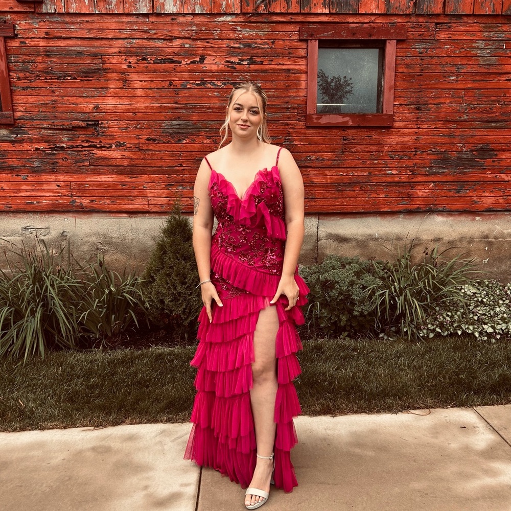 Sherri Hill Fuchsia Ruffled Prom Dress
